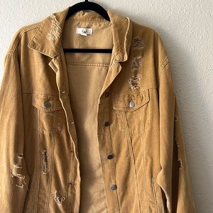 Easel Camel Distressed Denim Trucker Jacket